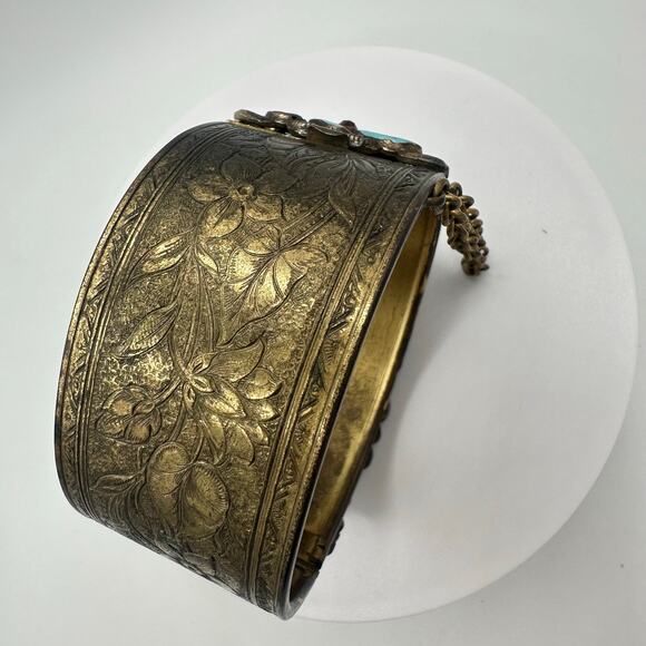 Vintage antique Austro Hungarian Czech glass enamel hinged bangle bracelet - Picture 7 of 10